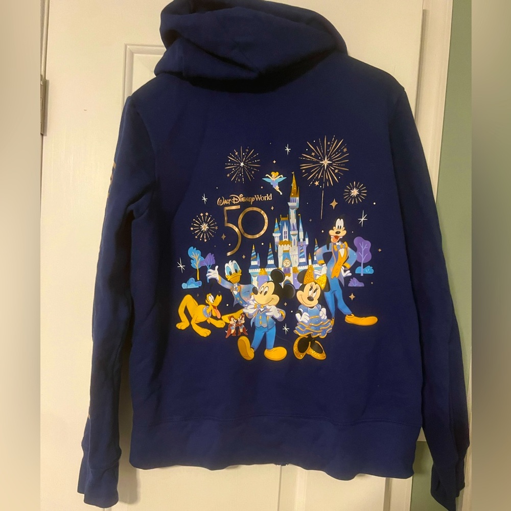 Walt Disney World 50th anniversary navy & gold Zip Hoodie Sweatshirt size XL